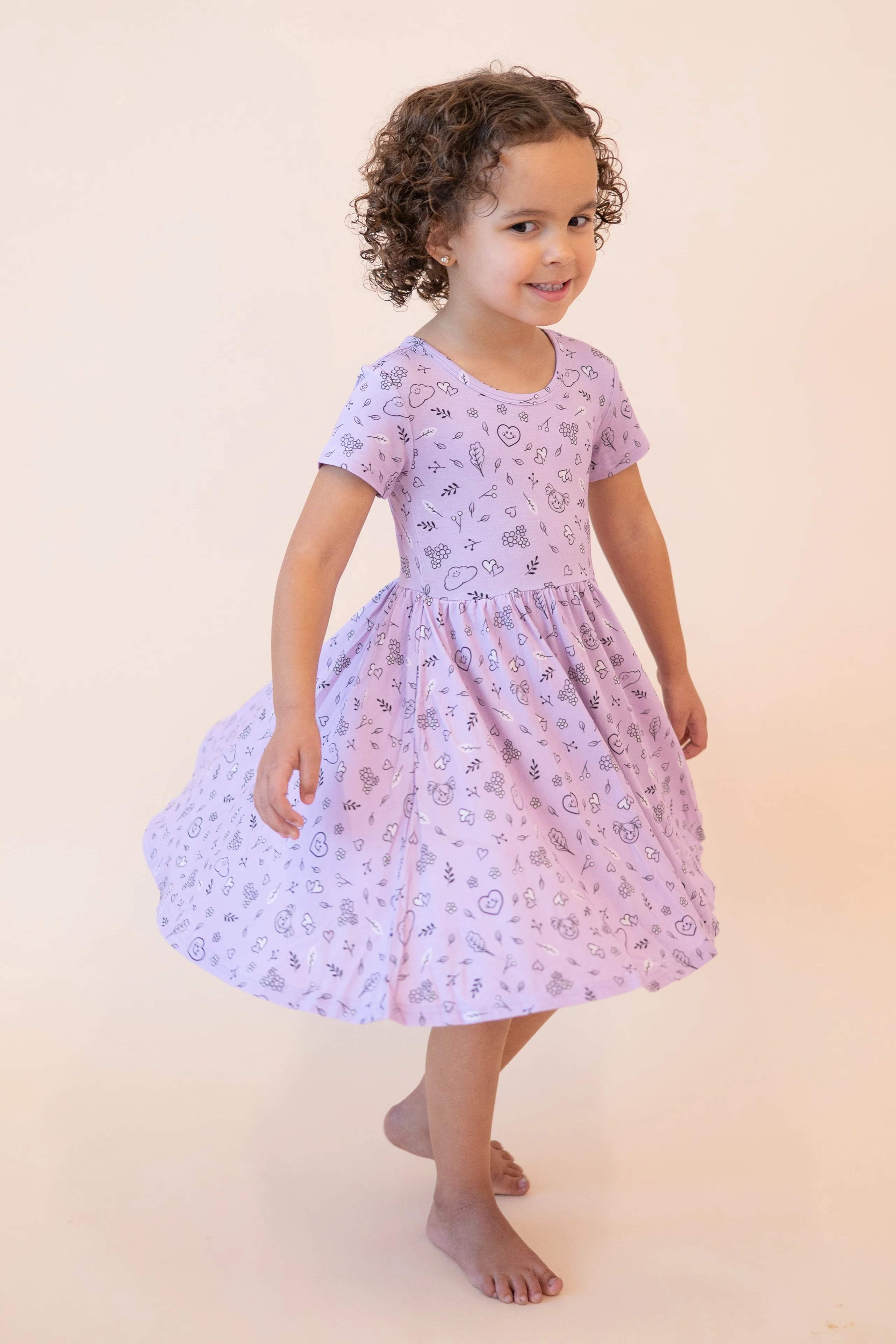 Dress - Mini Smiley® Lilac Doodle - Luxe Bamboo - Image 4