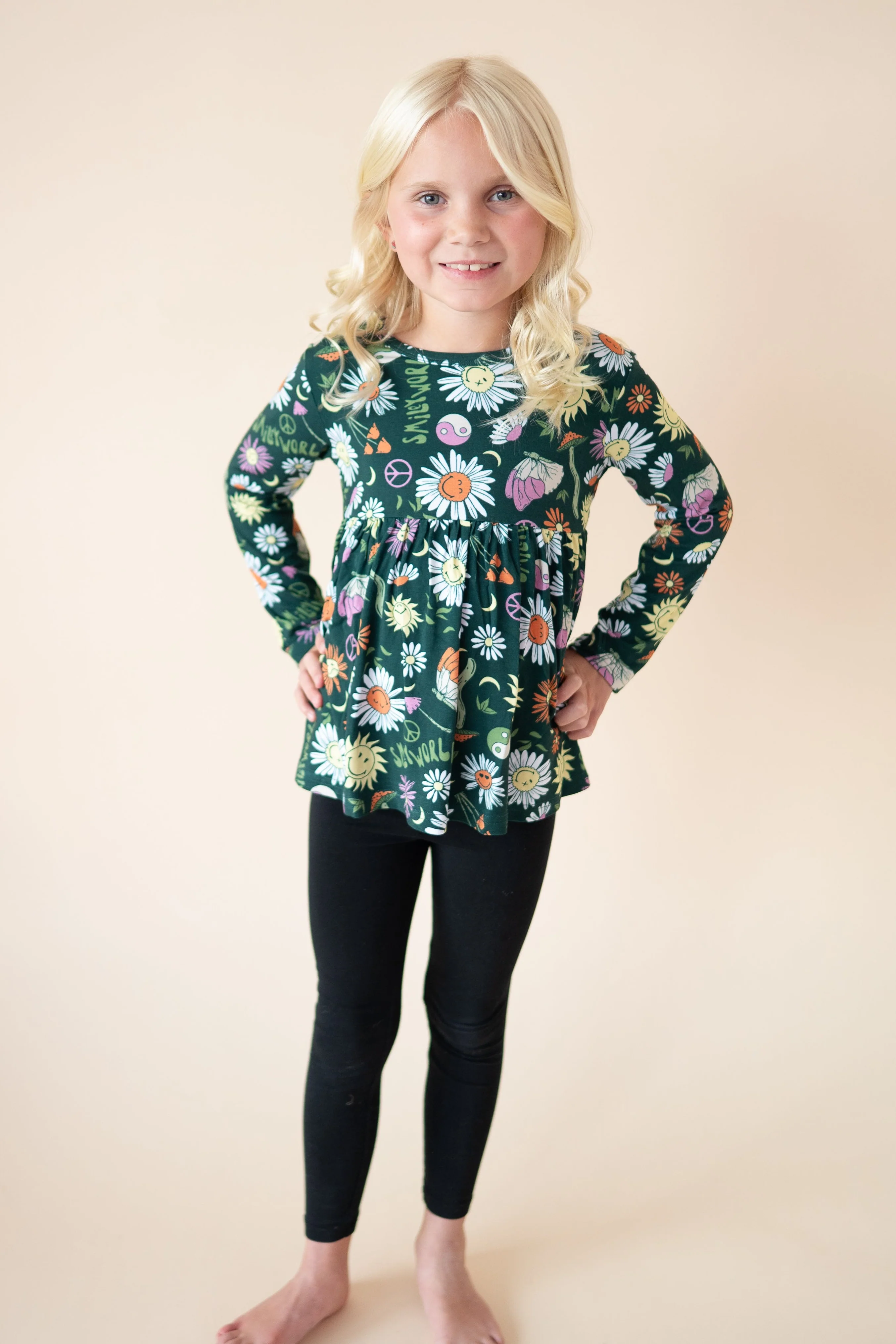 Long Sleeve Peplum Top - SmileyWorld® Groovy - Luxe Bamboo - Image 6